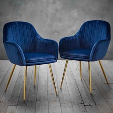 Luxury Velvet Dining Chairs (Set of 2) – Navy Blue with Gold Legs