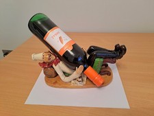 Vintage Drunken French Chef Resin Wine Bottle Holder with Pet Dog