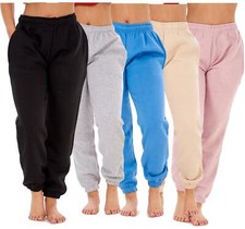 Womens Basic Fleece Joggers Regular Tracksuit Bottom Cuffed Ankle Cotton Blend