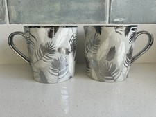 Fox And Ivy For Tesco  Feather Mugs. Fox & Ivy Feather X 2. White & Silver