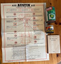 Castrol Oil Lubrication Chart Austin A30 A35 + Austin Book Empty BP & Grease Can