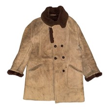 Vintage Sheepskin Coat Mens Size L Shearling Fur Suede Leather Bomber Del Boy