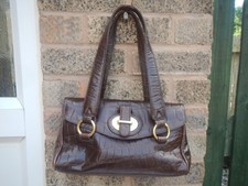 VINTAGE JANE SHILTON MOC CROC EFFECT BROWN LEATHER HANDBAG