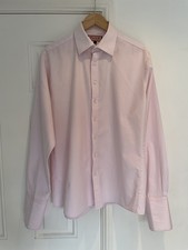 Thomas Pink Shirt Men's 17" Collar Pale Pink Striped Double Cuff Slim Fit