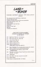 EXPORT LAND ROVER, STANDARD EQUIPMENT SUPPLIED WITH EACH EXPORT VEHICLE LEAFLET.