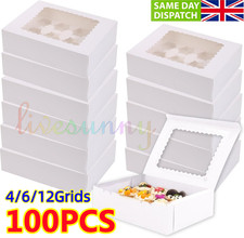 100PACK Windowed Cupcake Boxes for 1, 2, 4, 6, 12 Cup Cakes with Removable Trays