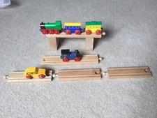 wooden Green train & trucks wooden Track ,Yellow Car and Hand painted Train