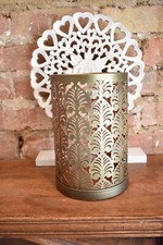 Laura Ashley Hurricane Candle Holder Gold Brass Metal Alexander Cut Out (k)