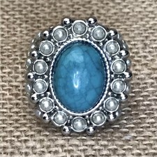 Avon Statement Ring Faux Turquoise Pearl Silver Tone Size 7 Festival Boho Romani