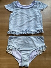 TU GIRLS BLUE WHITE CHECK GINGHAM TANKINI 12 YEARS TOP BOTTOMS SWIMMING COSTUME