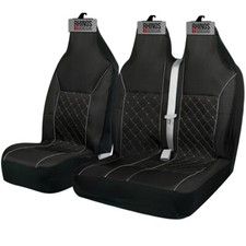 FOR VW TRANSPORTER T4/T5/T6 - LUXURY QUILTED GREY PIPING VAN SEAT COVERS - 2+1