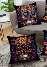 Stunning Pair of Sugar Skull  Day Of Dead   Polyester Cushion Cover 18" x 18"  A