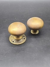 Pair Of Victorian Brass Door Knobs Round Bun Shape 5 Cm Wide Reclaimed 