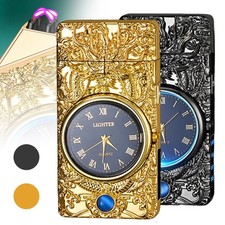 Dual Arc Plasma Lighter USB Rechargeable Windproof Lighter w/Unique Dragon Clock