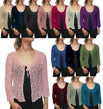 Ladies Popcorn Style Crochet Stretch Fish Net Bolero Shrug Open Cardigan 