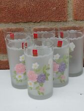 6 New Floral Glasses Tumblers, Frost Detail, 12cm, 200mls , Rare Set, Collectors