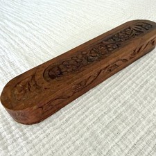 VTG Carved Wood Pencil Box Pen