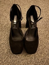 Marks & Spencer Black Suede Block Heel Ladies Shoes With Ankle Strap Size 6