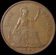 UK One Penny 1947 George VI Bronze Coin WCA A385