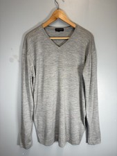 John Smedley Jumper Size Large XL Grey New Zealand Merino Wool V-Neck Sweater