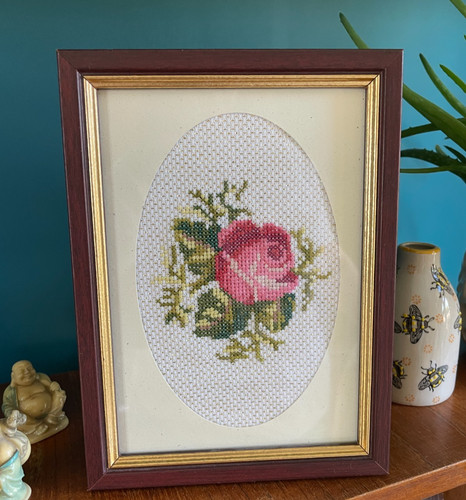 Framed mounted needlepoint - framed, &