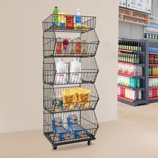 5-Tier Retail Shop Display Rack Market Shelf Fruit Vegetable Snack Basket Black