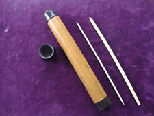 Unusual antique treen and horn screw top case for sewing implements