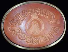 VTG. ~SECURITY ROCK BITS~ LEATHER BELT BUCKLE OIL & GAS TECH