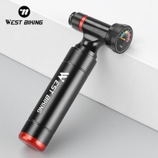 WEST BIKING Portable Bike Bicycle CO2 Pump Fast Tyre Inflator with Barometer