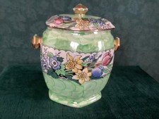 Maling Ware Floral Tea Caddy / Biscuit Barrel With  Lid ( No Handle ) .