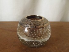 Silver Rimmed Bubble Glass Match Holder & Striker B'ham Levi & Salaman