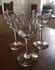 Antique Victorian? Edwardian? Wine Glasses x3 Port Sherry Lens Cut Ringed Stem