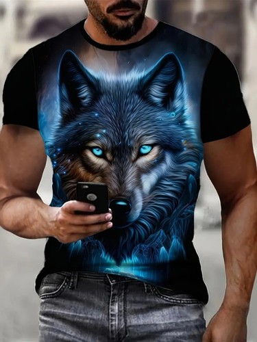 Mens fire wolf print t - 3d,
