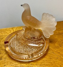 Vintage Art Deco Frosted Glass Dove Ashtray Peach Pink Pressed Glass 1930s Sty