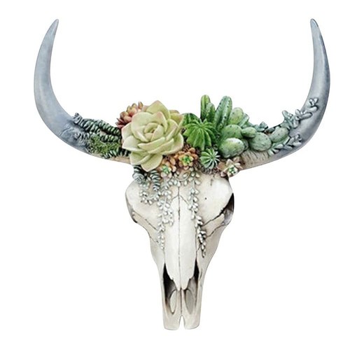 Resin cow skull head wall - ,