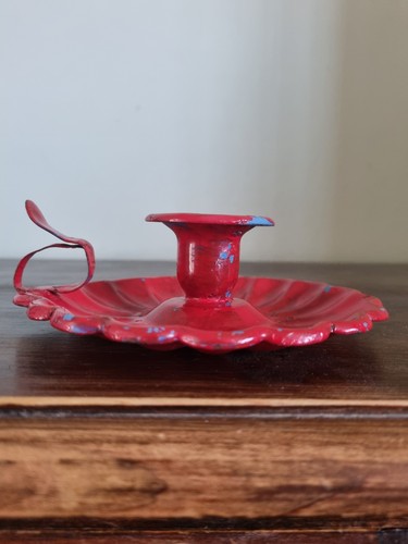 Vintage red enamel candlestick - vintage,