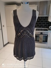 M&S Autograph Ladies Women’s Grey Silver Knit Vest Top Size 10 Embellished