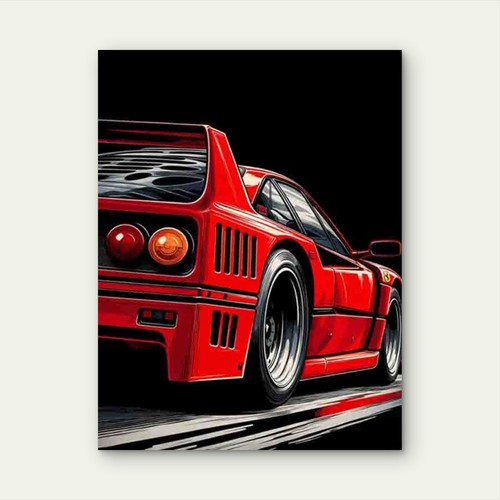 Red sports car 40x60cm metal - red,