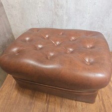 Vintage Sherborne Brown Buttoned Footstool Pouffe Faux Leather Chesterfield