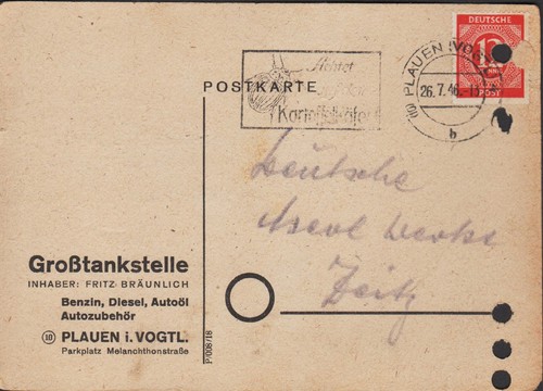 Plauen postcard 1946 - postcard, large