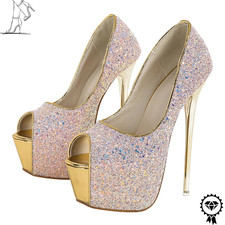 Women Apricot Peep Toe Platform Pumps Extreme High Heels Party Stripper Shoes