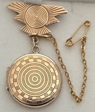 ART DECO LOCKET BROOCH 9CT GOLD -makers mark Robert Pringle & Sons 