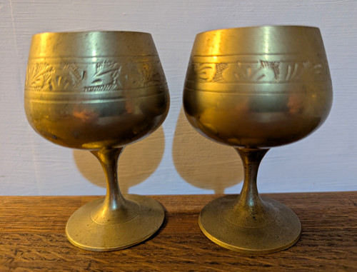 Vintage solid brass goblets - vintage,