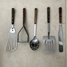 5 Vintage Wooden Kitchen Utensils Stainless Steel Kitchenalia