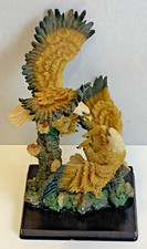Golden Eagles Fighting Figurine Academy Collection Ceramic Figure Wooden Base