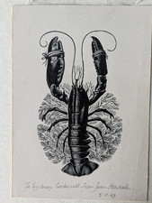 Joan Hassall Signed Wood Engraving, "Lobster", 1949, for Sir Sydney Cockerel