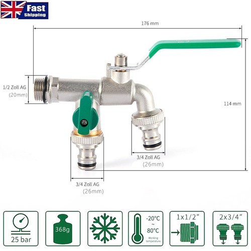 Double garden tap with 2 - with, 1/2