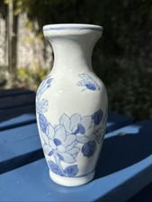 Vintage Okura Art China Blue Rose Porcelain Vase Small Size Made In China