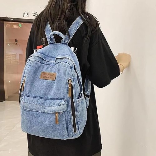 Denim backpack school bag - denim,