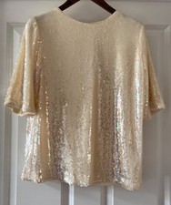Next Cream Sequin Blouse Top